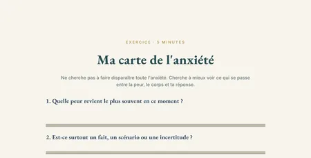 Aperçu réel du guide Anxiété et Islam présentant l’exercice Ma carte de l’anxiété