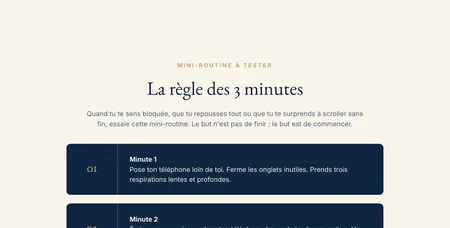 Aperçu réel du guide TDAH et Islam présentant la mini-routine La règle des 3 minutes